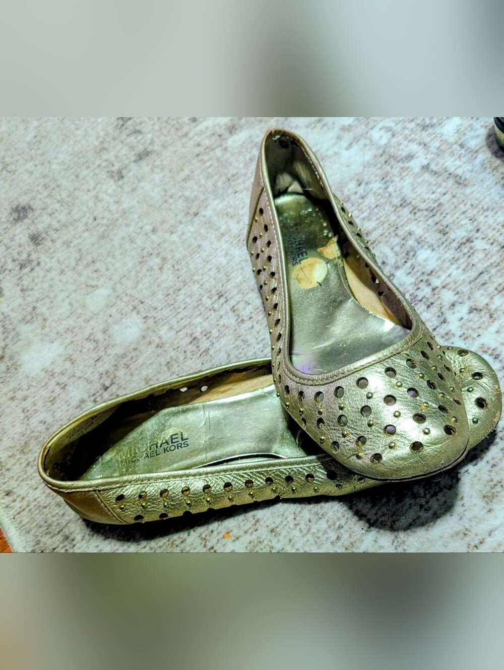 Michael Kors Metallic Gold Perforated Leather Flats